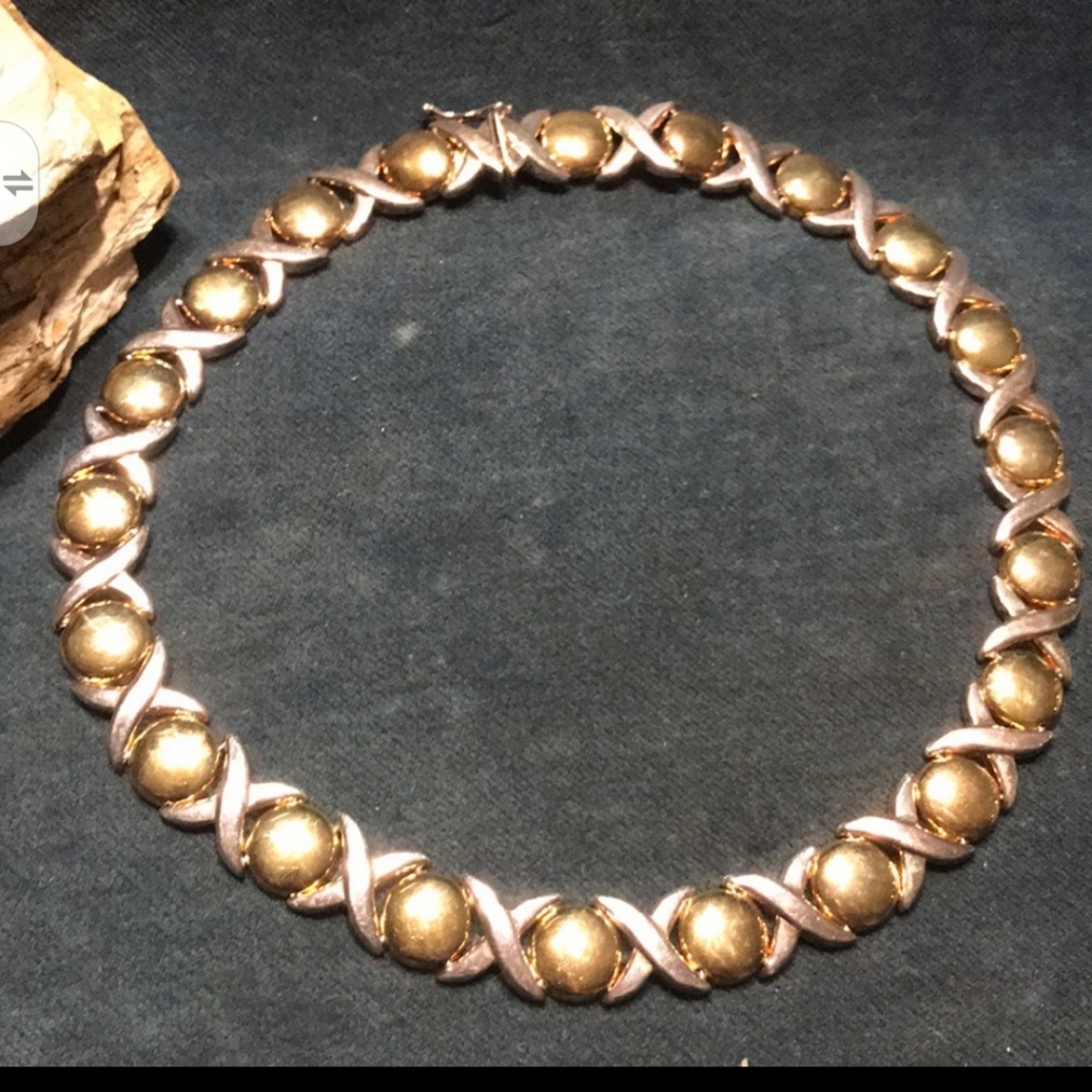 925 Italian Sterling Silver Two Tone XOXO Necklace